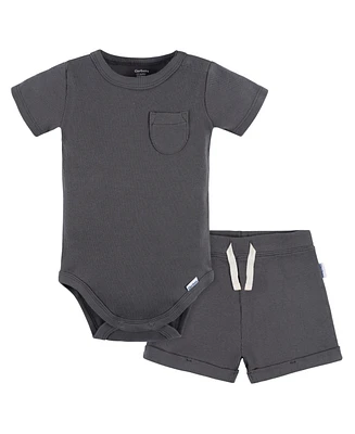 Gerber Baby Boys 2-Pack Bodysuit and Shorts Set, Dark Grey, 0-3 Months