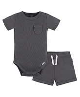 Gerber Baby Boys 2-Pack Bodysuit and Shorts Set, Dark Grey, 0-3 Months