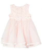 Baby Girls Basket Weave Social Dress with Two Tiered Ribbon Skirt