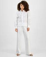 I.n.c. International Concepts Petite Cotton Eyelet Button-Front Top, Exclusively at Macy's