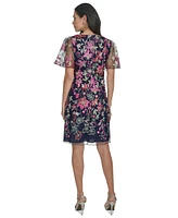 Jessica Howard Petite Embroidered Short-Sleeve Mesh Dress