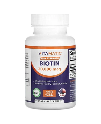 Vitamatic High Potency Biotin 20000 mcg (20mg) with Keratin 100mg - 120 Vegetarian Tablets