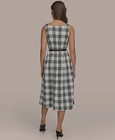 Donna Karan New York Women's Gingham-Print Belted A-Line Dress