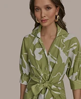 Donna Karan New York Women's Printed Tie-Front A-Line Linen Dress
