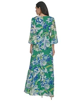 Jessica Howard Women's Printed Puff-Sleeve V-Neck Maxi Dress