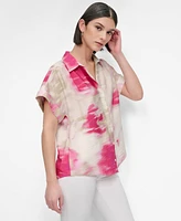 Dkny Women's Printed Rumpled Voile Button-Front Shirt