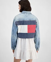 Tommy Jeans Women's Cotton Cropped Flag-Back Trucker Jacket