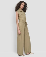 Dkny Women's Twill Button-Front Drawstring-Waist Jumpsuit