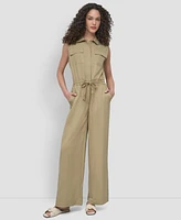 Dkny Women's Twill Button-Front Drawstring-Waist Jumpsuit