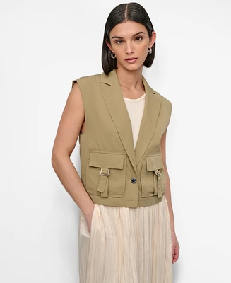 Dkny Women's Twill Notched Collar Cargo Vest