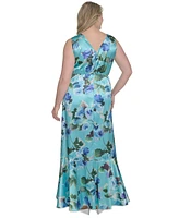 Eliza J Plus Printed Satin High-Low Midi Dress