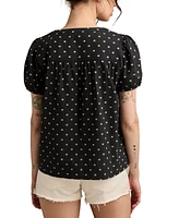 Lucky Brand Women's Clip Jacquard Puff-Sleeve Top