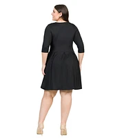 24seven Comfort Apparel Plus Fit and Flare Elbow Sleeves Dress