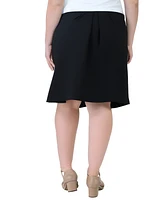 24seven Comfort Apparel Plus Elastic Waist Pleated Knee Length Pocket Skirt