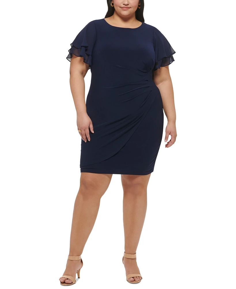 Jessica Howard Plus Flutter-Sleeve Shirred Dress