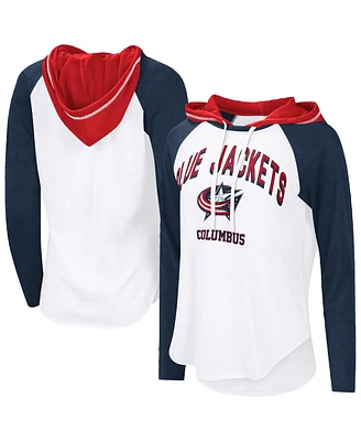 G-iii 4Her by Carl Banks Women's White/Navy Columbus Blue Jackets Vip Raglan Long Sleeve Hoodie T-Shirt