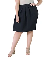 24seven Comfort Apparel Plus Elastic Waist Pleated Knee Length Pocket Skirt