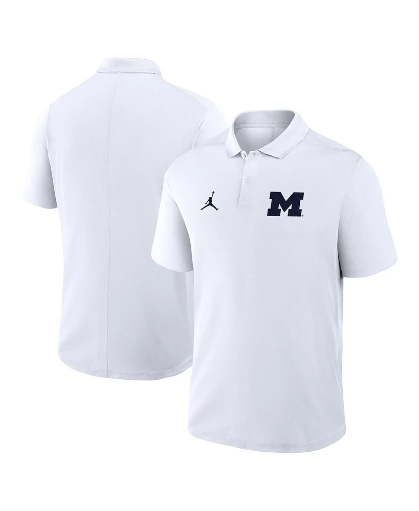 Jordan Men's White Michigan Wolverines Primetime Victory Primary Logo Performance Polo Shirt