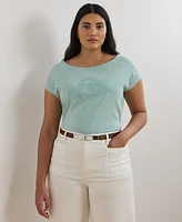 Lauren Ralph Plus Beaded-Logo Cotton Jersey Tee