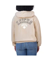 Wear by Erin Andrews Women's Cream New York Knicks Plus Tonal Felt Patch Full-Zip Hoodie