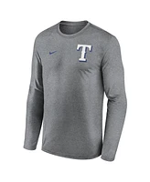 Nike Men's Heather Charcoal Texas Rangers 2-Hit Legend Performance Long Sleeve T-Shirt