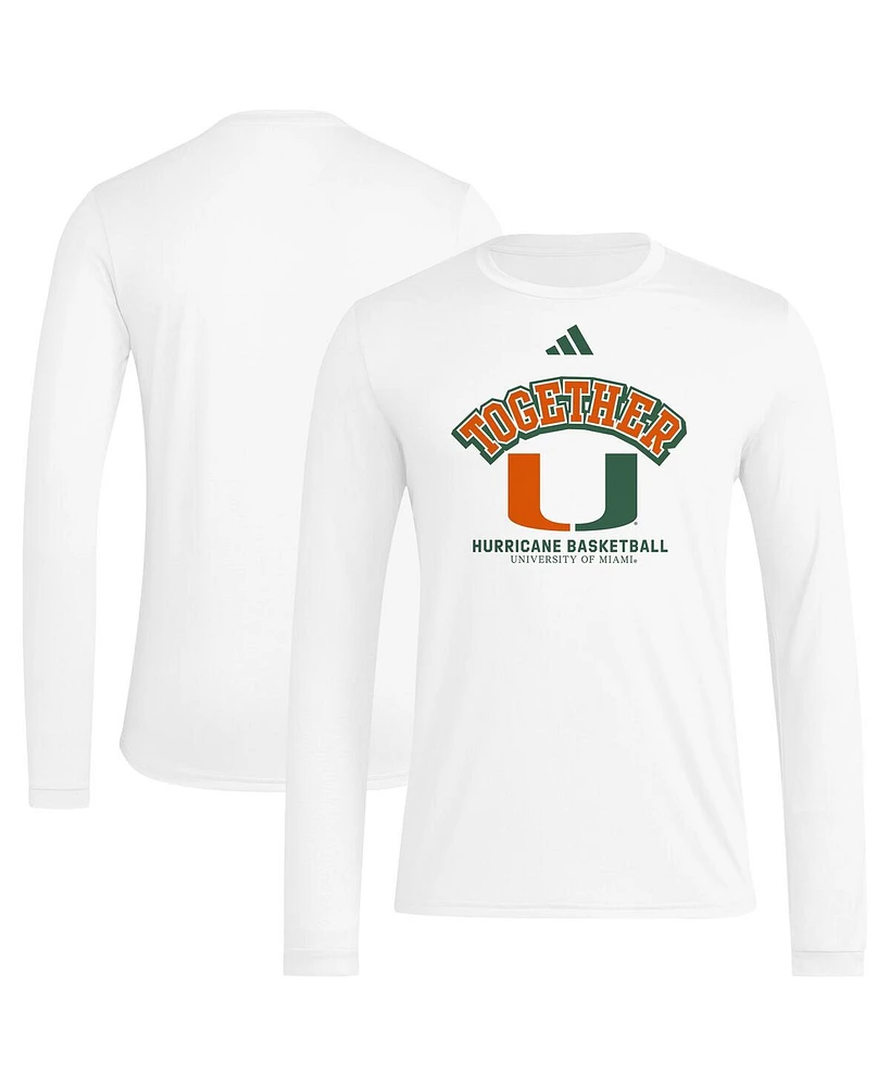 Adidas Men's White Miami Hurricanes Together On-Court Pregame Long Sleeve T-Shirt