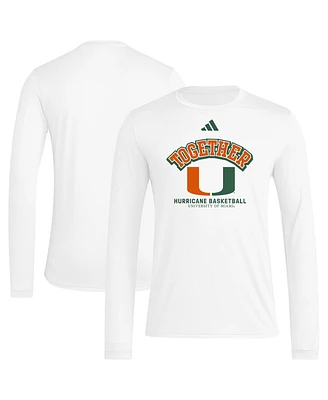 Adidas Men's White Miami Hurricanes Together On-Court Pregame Long Sleeve T-Shirt