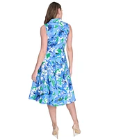 Jessica Howard Petite Cotton Printed Tie-Waist Shirtdress