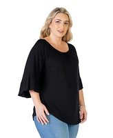 24seven Comfort Apparel Plus Bell Sleeve Loose Fit Tunic Top