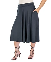 24seven Comfort Apparel Plus Elastic Waist Pleated Pocket Midi Skirt