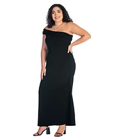 24seven Comfort Apparel Plus Formal One Shoulder Ruched Mermaid Maxi Dress
