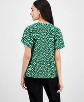 Ak Anne Klein Petite Printed V-Neck Raglan-Sleeve Top