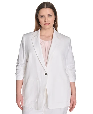 Calvin Klein Plus Notched Collar Ruched-Sleeve Blazer
