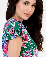 Ak Anne Klein Petite Floral-Print Flutter-Sleeve Shift Dress