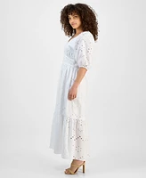 Tinsel Petite Eyelet Embroidered Cotton Maxi Dress