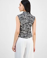 Bar Iii Petite Printed Ruched-Side Mock-Neck Top, Exclusively at Macy's