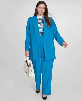 Calvin Klein Plus Size Collarless V-Neck Long Blazer