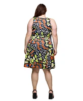 24seven Comfort Apparel Plus Print Sleeveless Knee Length Tank Swing Dress