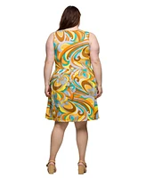 24seven Comfort Apparel Plus Sleeveless Pleated Knee Length Pocket Dress