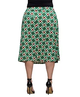 24seven Comfort Apparel Plus Print Comfortable Elastic Waist Knee Length Skirt