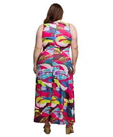 24seven Comfort Apparel Plus Scoop Neck A-Line Sleeveless Maxi Dress
