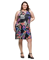 24seven Comfort Apparel Plus Knee Length Print Sleeveless Keyhole Dress