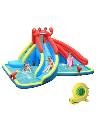 Inflatable Water Slide Crab Dual Slide Bounce House Splash Pool with 950W Blower