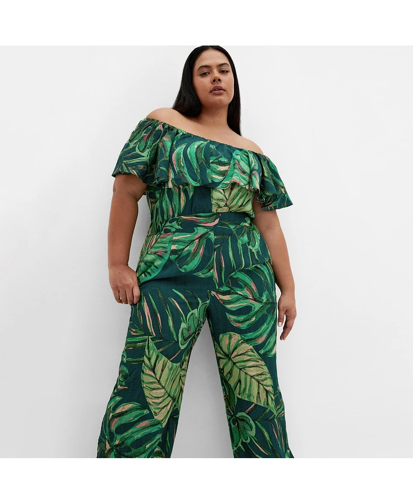 City Chic Plus Peta Palm Jumpsuit