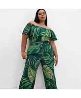 City Chic Plus Peta Palm Jumpsuit