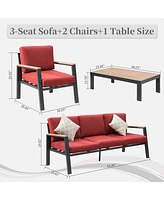 4 Pieces Aluminum Outdoor Patio Furniture Set, Modern Outdoor Sectional with Outdoor Patio Coffee Table & 7 Inch Cushion, Outdoor Patio Sectional Sofa