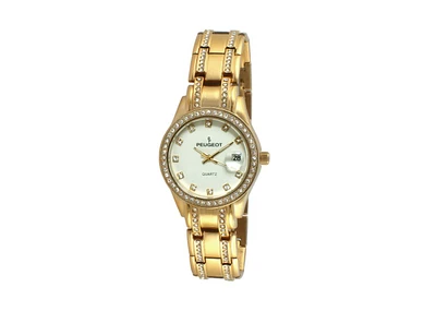 Peugeot Womens Round Gold Luxury Status Swarovski Crystal Bracelet Watch