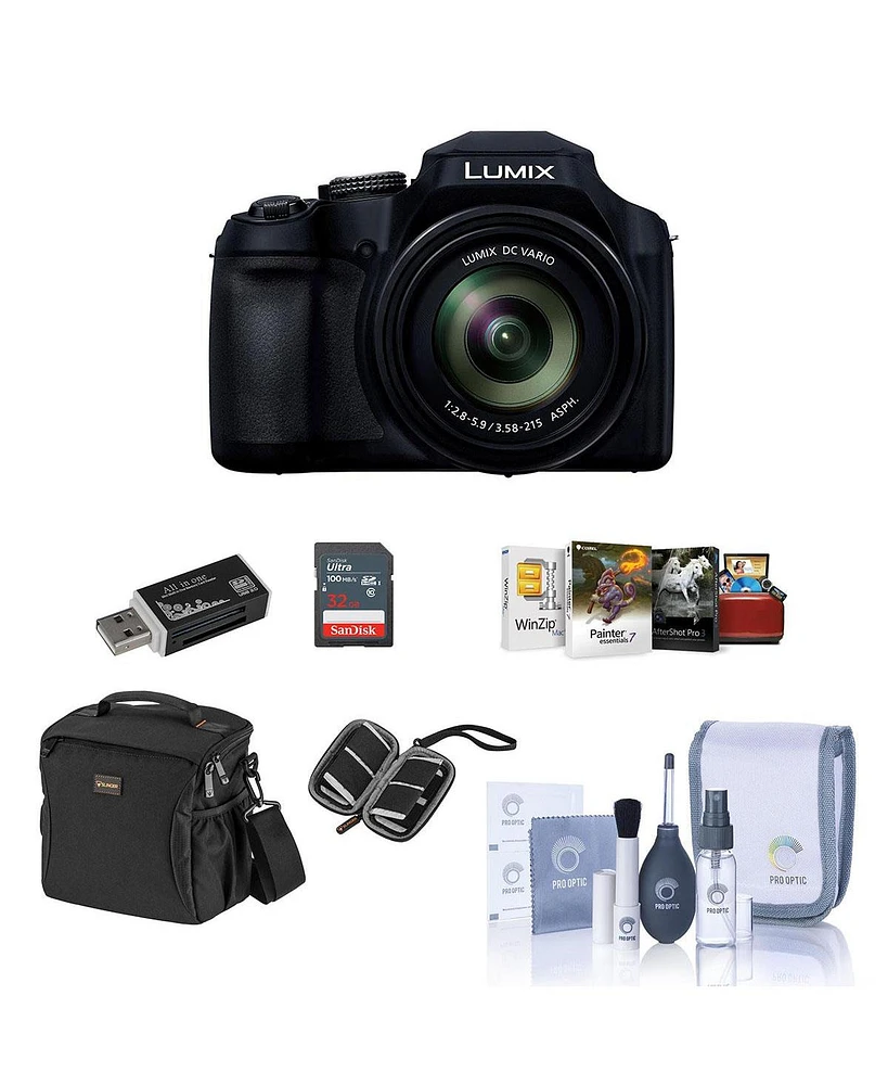 Panasonic Lumix FZ80D Point & Shoot Digital Camera, Bundle with 16GB Sdhc Card, Camera Bag, Cleaning Kit, Memory Wallet, Card Reader, Mac Software Pac