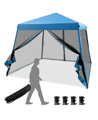 10 x 10 Feet Pop Up Canopy with Mesh Sidewalls and Roller Bag