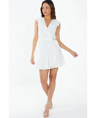 Quiz Women's Scuba Crepe Frill Detail Wrap Dress